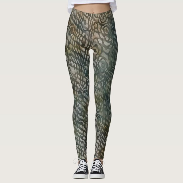 Snakeskin Mönster Watercolor Art Art Grått Legging (Framsida)