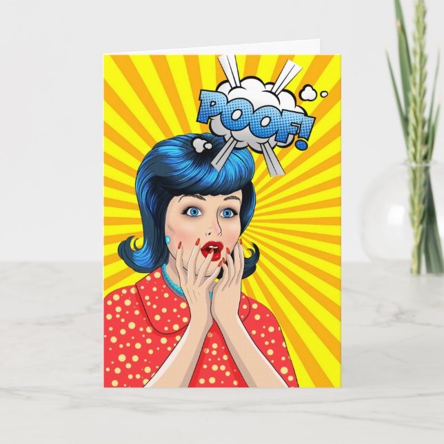 Snäll begynnelsedag med pop Art Woman och POOF Kort (Framsida)