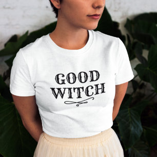 Snäll Häxa Svart och Vitt Kvinnors Halloween T Shirt