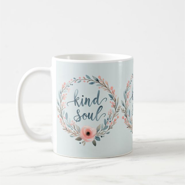 Snäll Själ Blommig Krans Vattenfärg Citat Kaffemugg (Vänster)