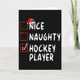 Snäll Stygg Hockeyspelare Jul Santa Hatt Pojke Kort