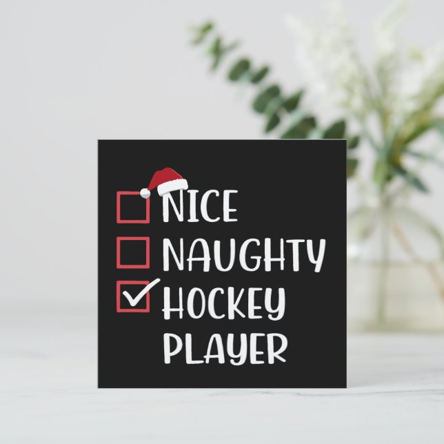 Snäll Stygg Hockeyspelare Sportälskare Tomte  Julkort (Stående Fram)