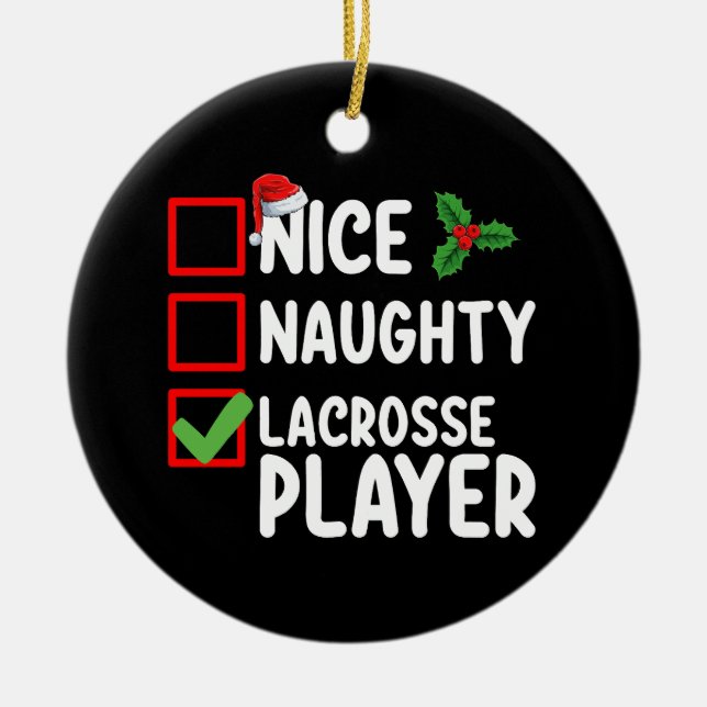Snäll Stygg Lacrosse Spelare Jul Lista Julgransprydnad Keramik (Framsidan)