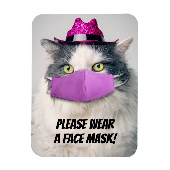 Snälla Bära en Ansikte Mask Cute Cat Humor Magnet (Vertikal)