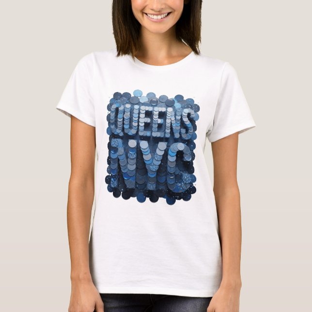 Snälla blå QUEENS NYC Djärv design T Shirt (Framsida)