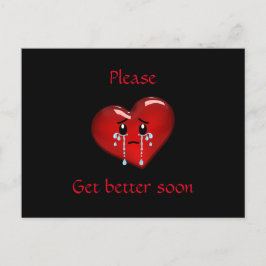 Snälla, bli bättre snart. Gråtande rött hjärta Vykort