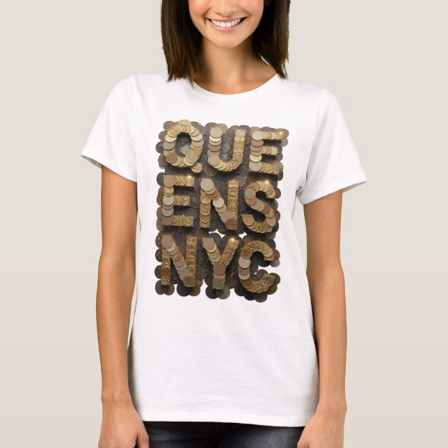 Snälla Guld QUEENS NYC Grafisk Design T Shirt (Framsida)