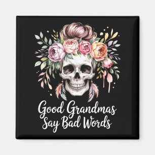Snälla mormor säger dåliga ord akvarell blommig magnet