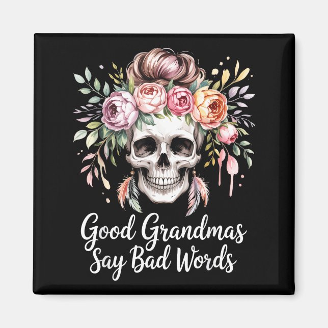 Snälla mormor säger dåliga ord akvarell blommig magnet (Framsidan)