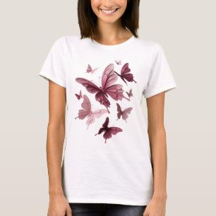 Snälla Rosa FJÄRILAR Konst på kläder T Shirt