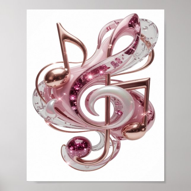 Snälla Rosa ROSA MUSIKNOTER Design Poster (Framsidan)