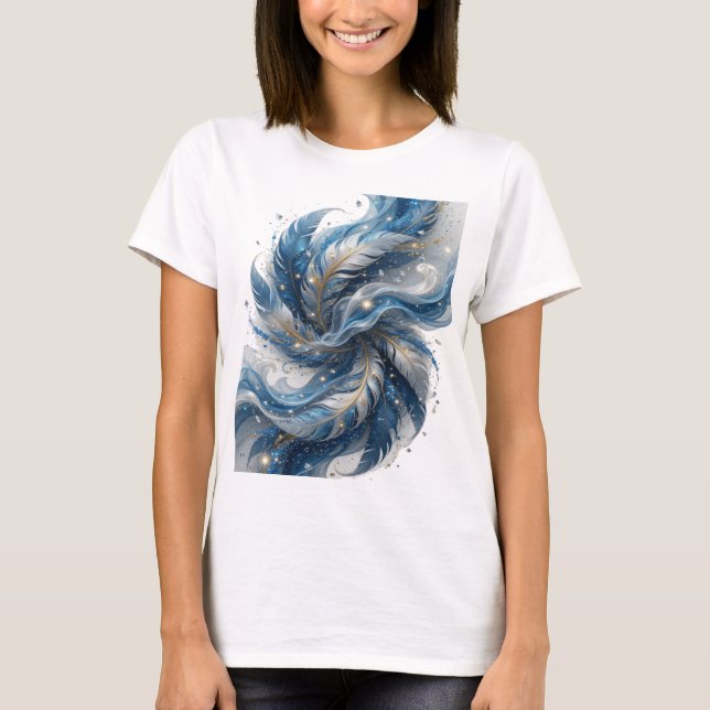 Snälla Silver BLÅ FJÄDRAR Slogan Design T Shirt (Framsida)