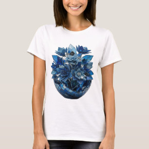Snälla Silver BLÅ GLASBLOMMOR Djärv Design T Shirt