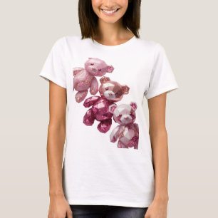 Snälla Silver TRE ROSA TEDDYBJÖRNS Textdesign T Shirt