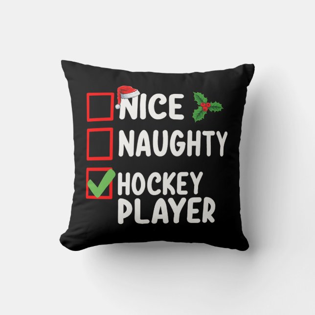 Snälla Stygga Hockeyspelare Julklappslista Tomte Kudde (Framsida)