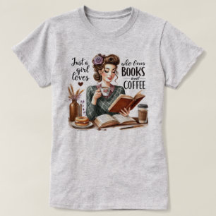 Snällig Retro Flicktröja – Tjej Böcker och Kaffe T Shirt