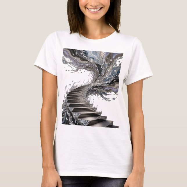 Snällt Silver ABSTRAKT KONST Konsttryck T Shirt (Framsida)