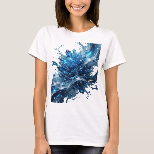 Snällt Silver BLÅ KRISTALL VATTEN STänk Tryck T Shirt (Framsida)