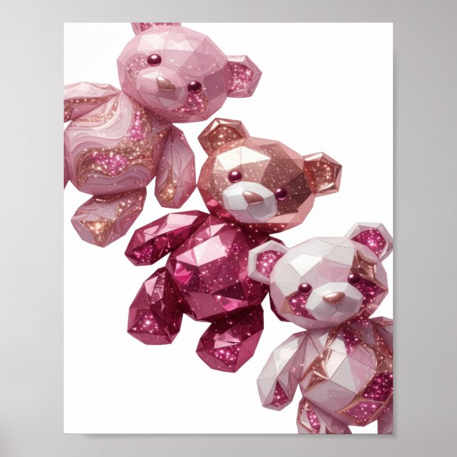 Snällt Silver TRE ROSA TEDDYBJÖRNAR Textdesign Poster (Framsidan)