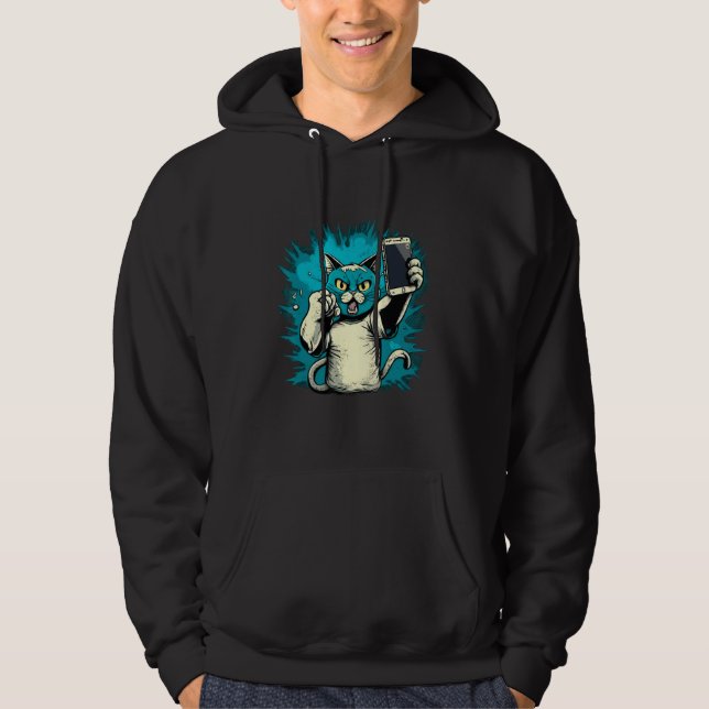 Snap a Smile Funny Cat Selfie Hoodie (Framsida)
