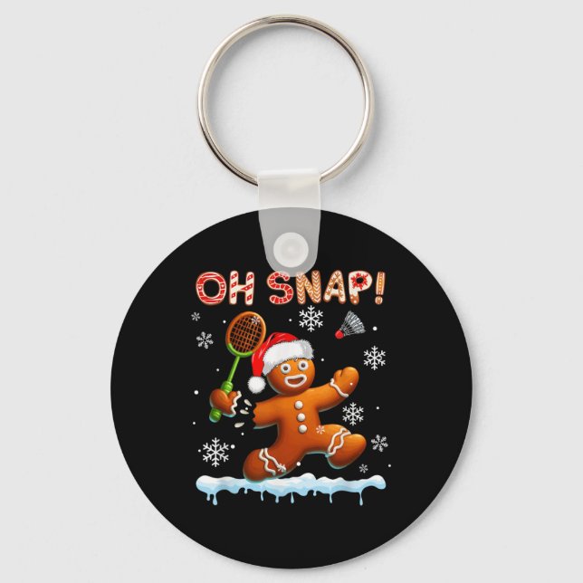 Snap Chrismas Gingerbröd Broken Spela Badminton Nyckelring (Framsida)