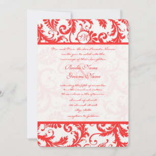 Snap Dragon Coral Damask-bröllopsinbjudan Inbjudningar