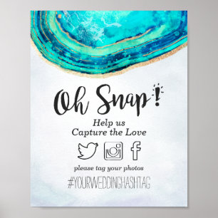 Snap Hashtag Bröllopsdekoration Teal & Guld Agate Poster