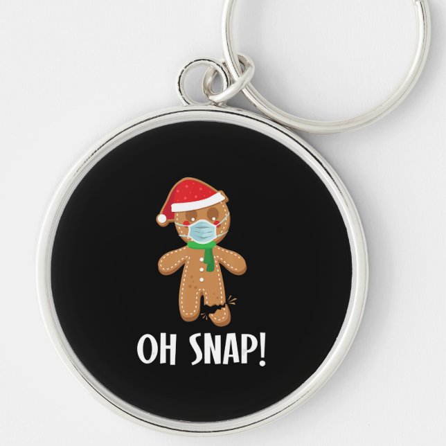 Snap jul Ginger Bread Man Mask Helgdag Gift Rund Silverfärgad Nyckelring (Framsidan)