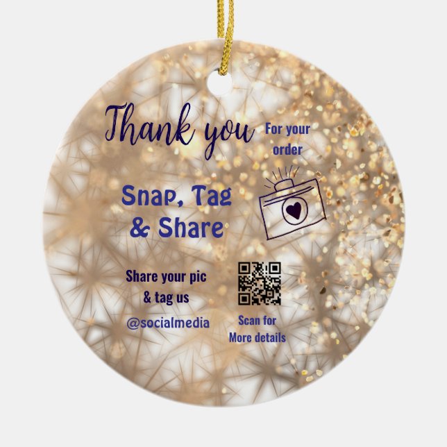 Snap märkre  social media q r code glitter guld julgransprydnad keramik (Framsidan)