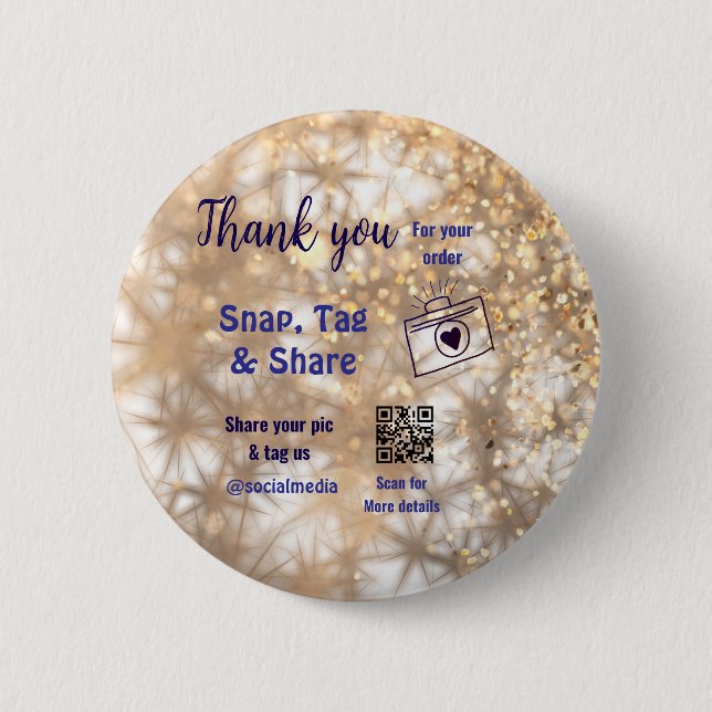 Snap märkre  social media q r code glitter guld knapp (Framsida)