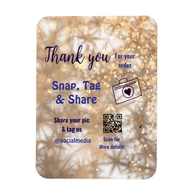Snap märkre  social media q r code glitter guld magnet (Vertikal)