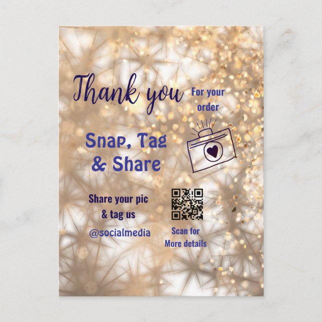 Snap märkre  social media q r code glitter guld vykort (Framsida)