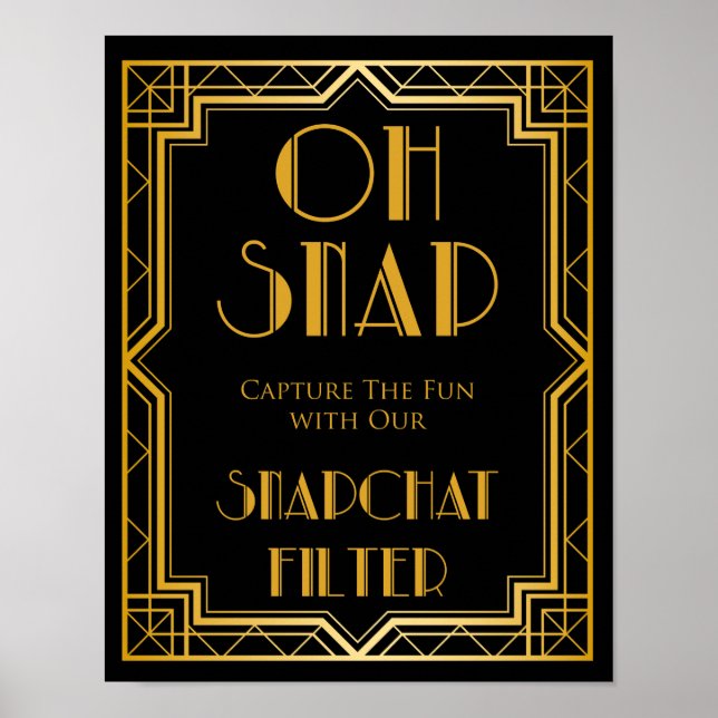 Snapchat Bröllop-tecken | Gatsby Art Deco Poster (Framsidan)