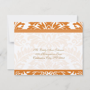 Snapdragon Coral & Elfenbensdamask Bröllops RSVP OSA Kort