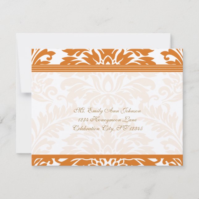 Snapdragon Coral & Elfenbensdamask Bröllops RSVP OSA Kort (Framsida)
