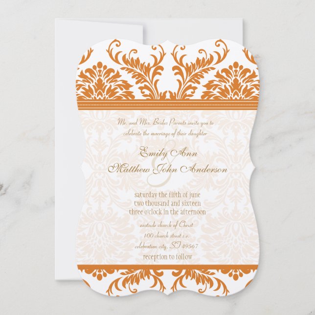 Snapdragon Coral & Ivory Damask Wedding Inbjudan (Framsida)