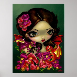 Snapdragon Fairy ART PRINT fantasydrake blommor Poster