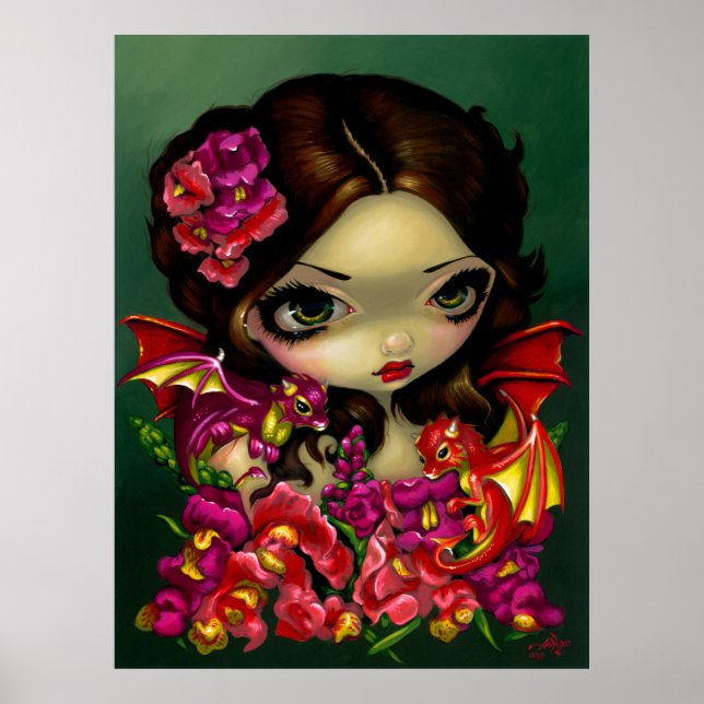 Snapdragon Fairy ART PRINT fantasydrake blommor Poster (Framsidan)