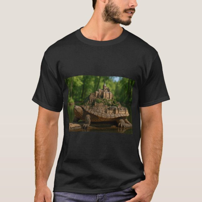 Snappingurtle med Le MontSaintMichel Skal retro T Shirt (Framsida)