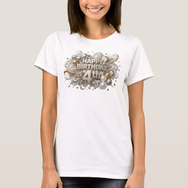 Snappy Färgglad GRATTIS PÅ FÖDELSEDAGEN 4:e Anpass T Shirt (Framsida)