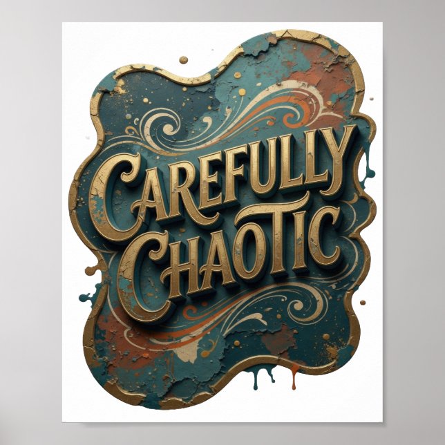 Snappy Gold CAREFULLY CHAOTIC 3D Text Art v2 Poster (Framsidan)