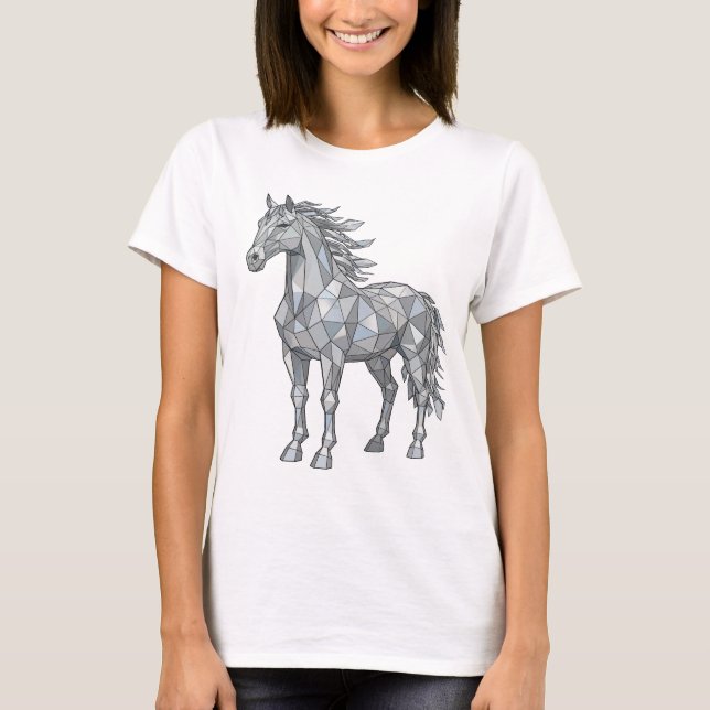 Snappy Grå LÅG POLY HÄST Tryck T Shirt (Framsida)