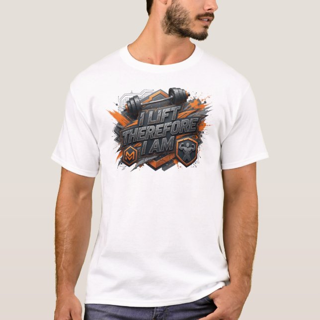 Snappy Orange I LIFT THEREFORE I AM T-shirt (Framsida)