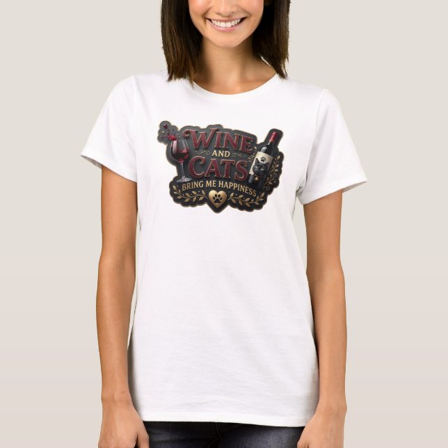 Snappy Red VIN OCH KATTER GER MIG LYCKA T Shirt (Framsida)