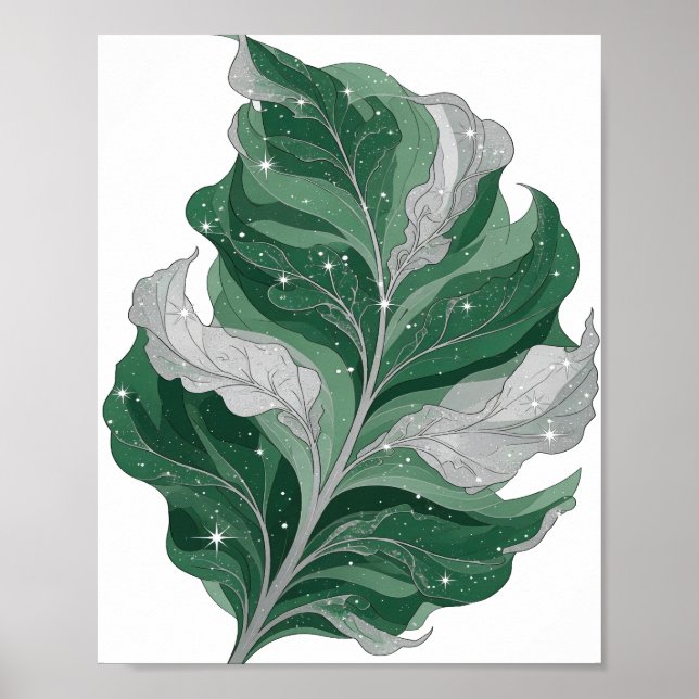 Snappy Silver GRÖN BLAD MED STJÄRNOR Design Poster (Framsidan)