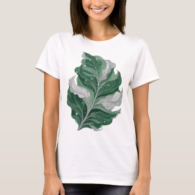 Snappy Silver GRÖN BLAD MED STJÄRNOR Design T Shirt (Framsida)