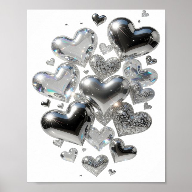 Snappy Silver HJÄRTAN AV GLAS 3D Text Konst Poster (Framsidan)