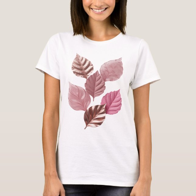 Snappy Silver PINK LEAVES Slogan Design T Shirt (Framsida)