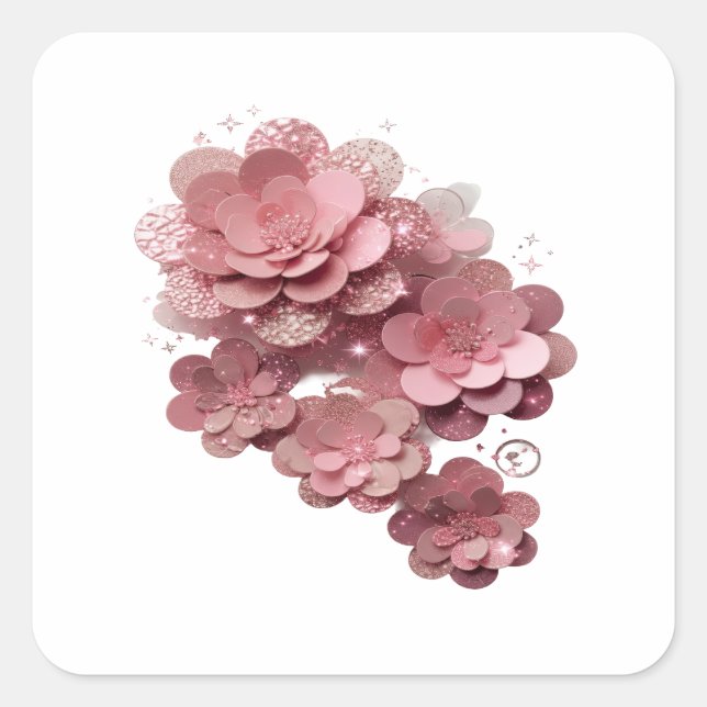 Snappy Silver Rosa GLITTER BLOMMOR Etikett Design (Framsida)