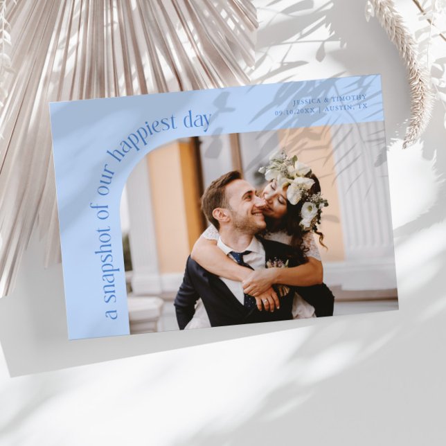 Snapshot Happiest Day Icy Blue Wedding Photo Tack Kort (Skapare uppladdad)